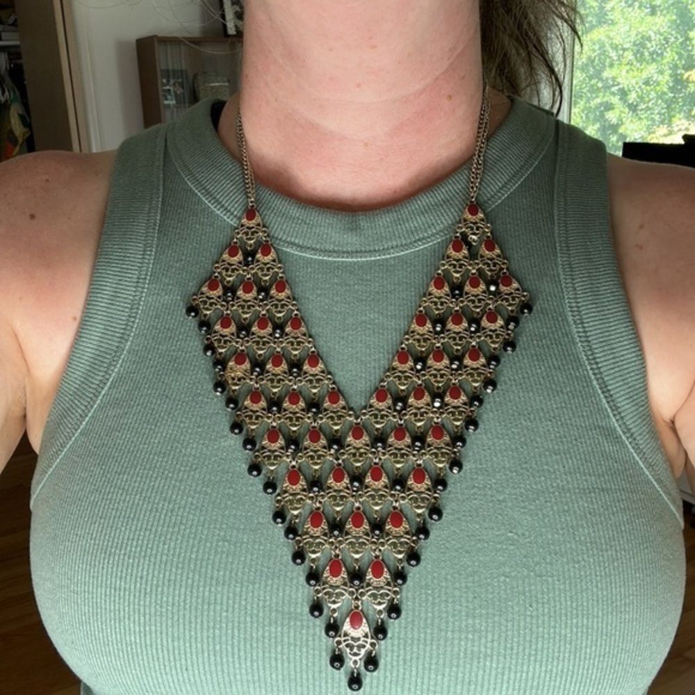 14th and Union Statement necklace, Black, Gold, Maroon